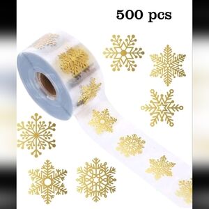 Gold Snowflake Stickers Roll - 500 pcs